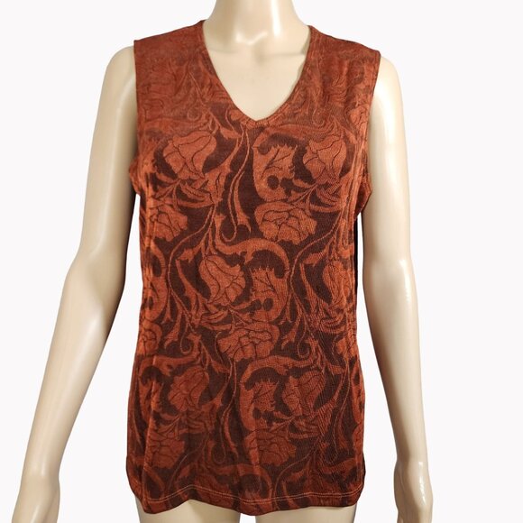 Citiknits Women's Stretchy Medium Burnt Orange Floral Sleeveless Top - Picture 1 of 6
